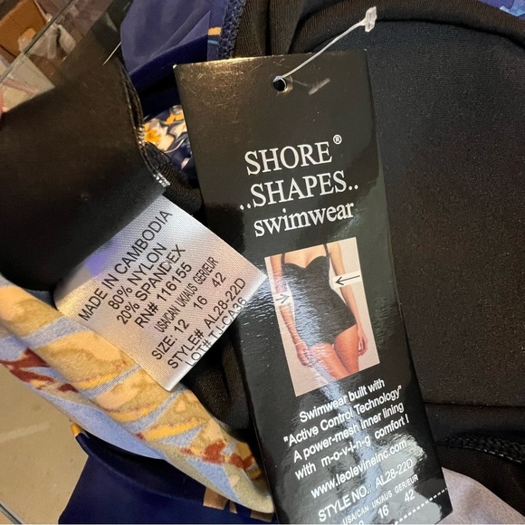 New SHORE SHAPES One-Piece Swimwear Women Sz 12 Blue w/ Multicolor Floral Hawaii - Picture 9 of 9